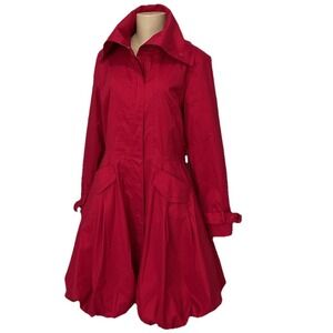 Samuel Dong Bubble Coat Dress Jacket Trench Red Full Zip Snap Women Sz M